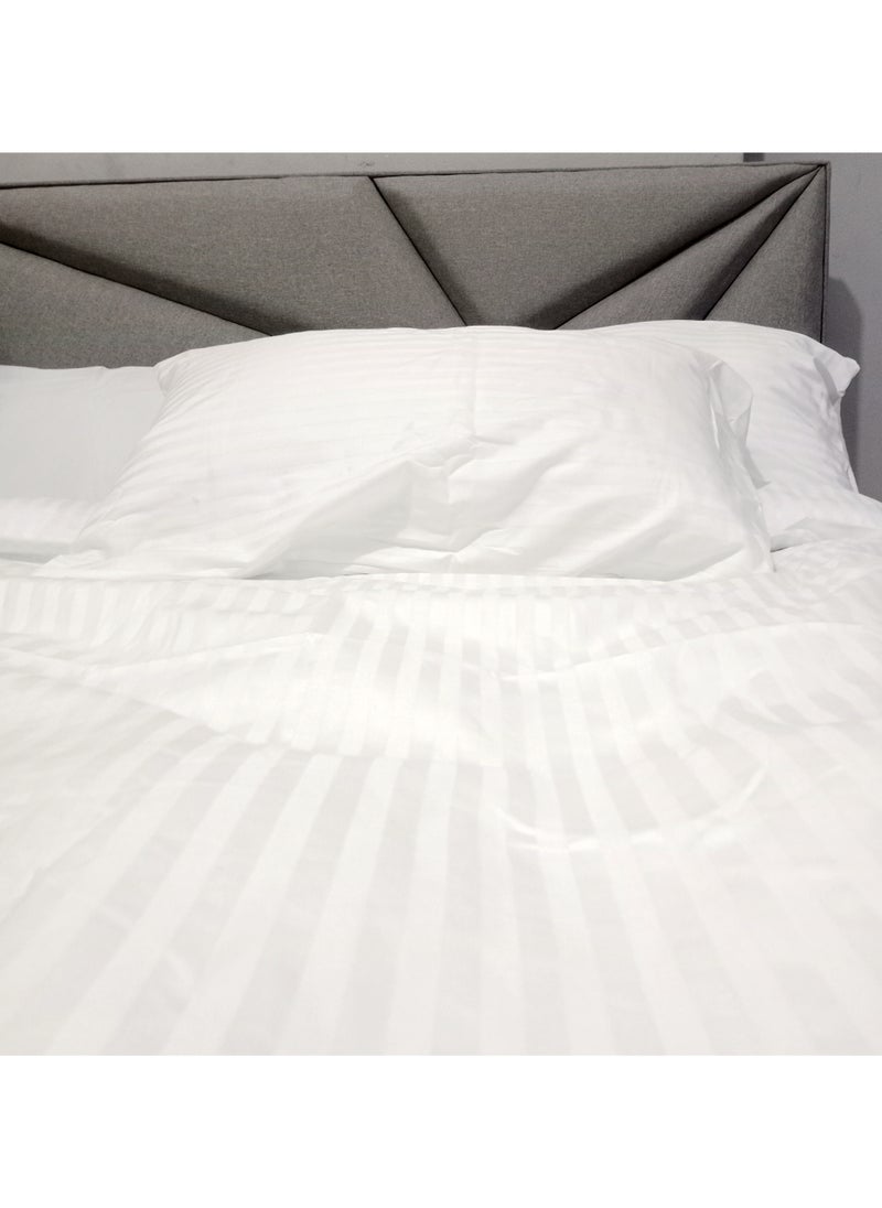 BedNHome Fitted Bed Sheet Set, 100% Egyptian Cotton, 350Tc, Stripe, 1Cm,Off White ,2Pillowcases. 120X200Cm  - Image 1