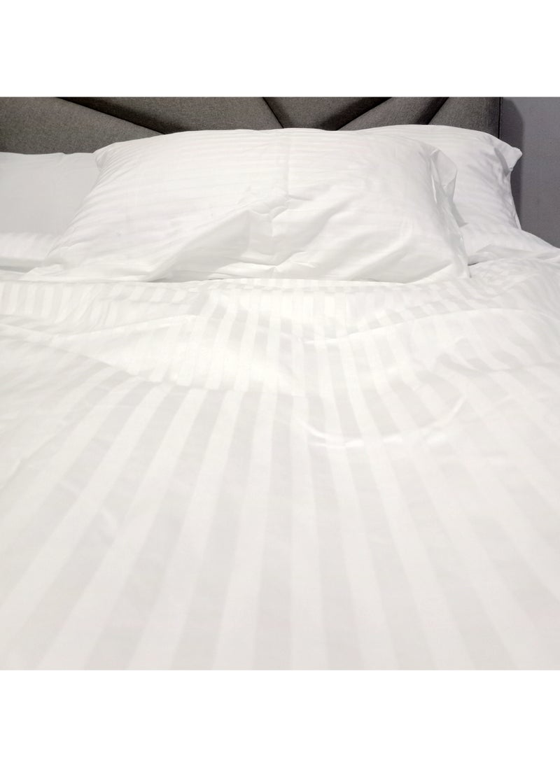 BedNHome Fitted Bed Sheet Set, 100% Egyptian Cotton, 350Tc, Stripe, 1Cm,Off White ,2Pillowcases. 120X200Cm  - Image 2