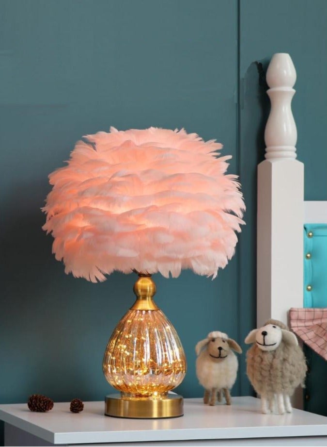 HOME TASTE Feather Table Lamp with Plug-in Wire – Modern LED Bedside Light for Makeup, Bedroom & Living Room – Soft Ambient Glow, Stylish Nightstand Decor  - Image 1