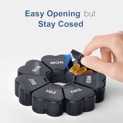 KAPENS Large Weekly Pill Organizer, Pill Box 7 Day, KAPENS Daily Vitamin Case Large Capacity Compartments, Pill Containers for Fish Oil Medicine Supplements, Black - Image 4