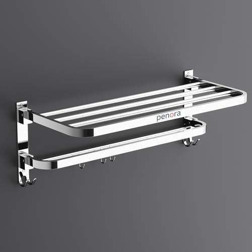 Penora Foldable Towel Rod for Bathroom Elegant Design Towel Holder in Bathroom Towel Hanger for Wall, Stainless Steel Towel Hanger for Wash Basin, 18 Inch Towel Rack in Bathroom (Pack of 1) - Image 2