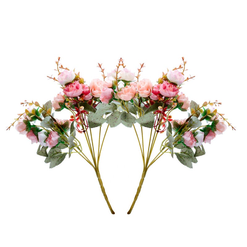 Realjoy 21 Heads Diamond Small Rose Artificial Flowers Artificial Rose Flower Bouquets for Home Wedding Party Decoration 2Pcs Autumn Diamond Pink