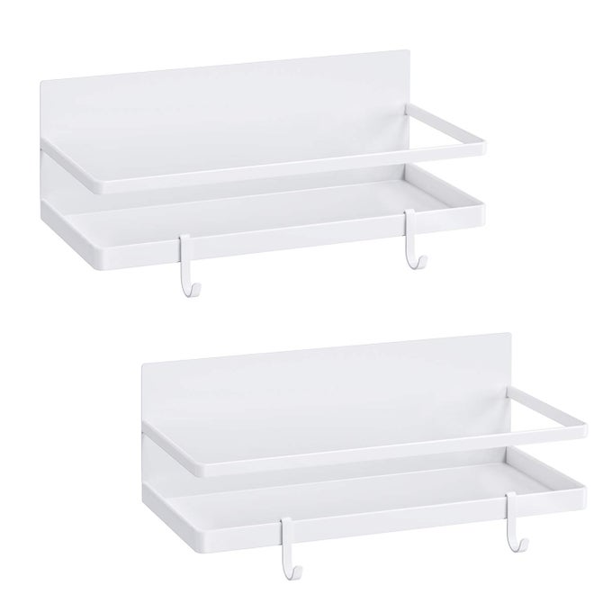 MAGNETIC SPICE RACK STRONG MAGNETIC SHELF WITH 2 REMOVABLE HOOKS PERFECT SPACE SAVER FOR SMALL KITCHENAPARTMENT AWESOME METAL CABINET FOR HOLDING SPICES JARS SALT BEVERAGEWHITE