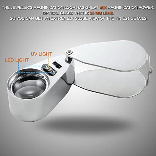 KINGMAS 40x 25mm Jeweller Magnifier Pocket Folding Magnifying Jewelry Eye Loupe With LED Light Illuminated (LED Currency Detecting/Jewlers Identifying Type Lupe) - Image 5