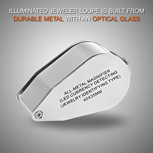 KINGMAS 40x 25mm Jeweller Magnifier Pocket Folding Magnifying Jewelry Eye Loupe With LED Light Illuminated (LED Currency Detecting/Jewlers Identifying Type Lupe) - Image 4