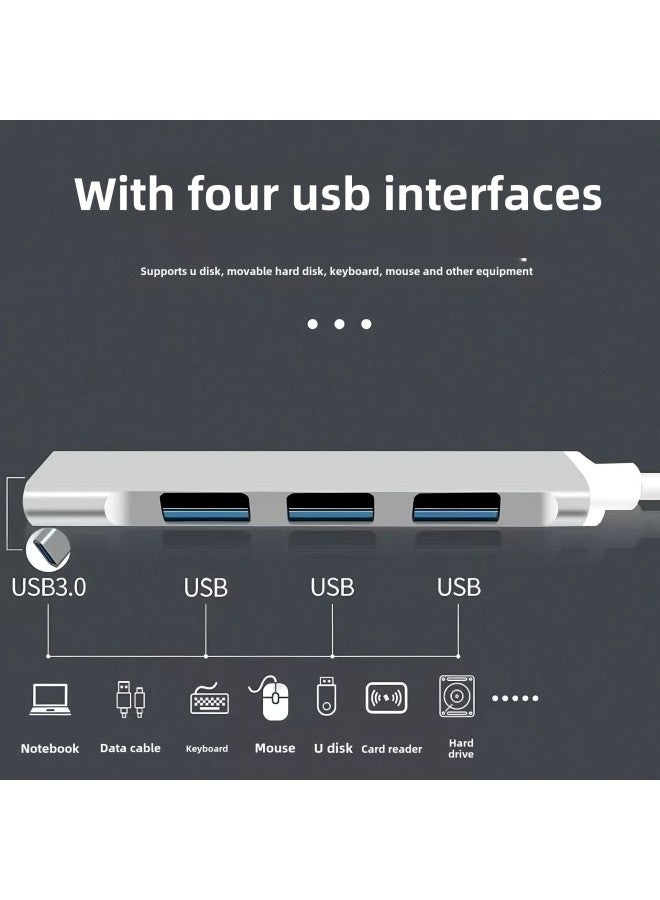 Expander Type-c To USB3.0 Docking Station 4-in -1 Split Hub Notebook Otg Docking Station-Number Of Interfaces:Silver [typec4-in-1 Docking Station]