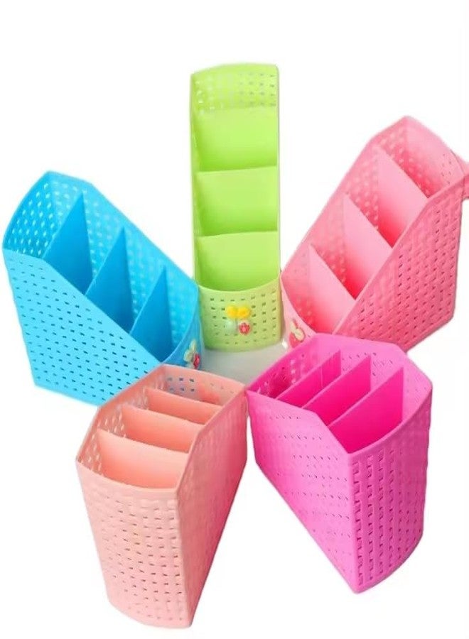 VATSAL Plastic Utensils Holder for Kitchen Dining 4,-Compartment for Spoons, Knives, Forks,Basket/Storage Box for Bedroom,Bathroom,Office Table, Storage Organizer (1 pcs) Multi Color - Image 1