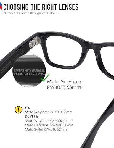 BLAZERBUCK Anti-salt Replacement Lenses Compatible with Ray-Ban Meta Wayfarer RW4008 | RW4012 (Gen 2) 53mm Smart Glasses - Clear to Black Photochromic - Image 3