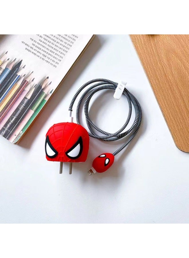 2024 Four-piece Charger Protective Cover For Apple 15 Fast Charging Protective Cover 18W/20W Charger-Specifications:43.spider-man (set Of Four) Big And Small Heads + 1.4m Wire Rope + Tie  - Image 1