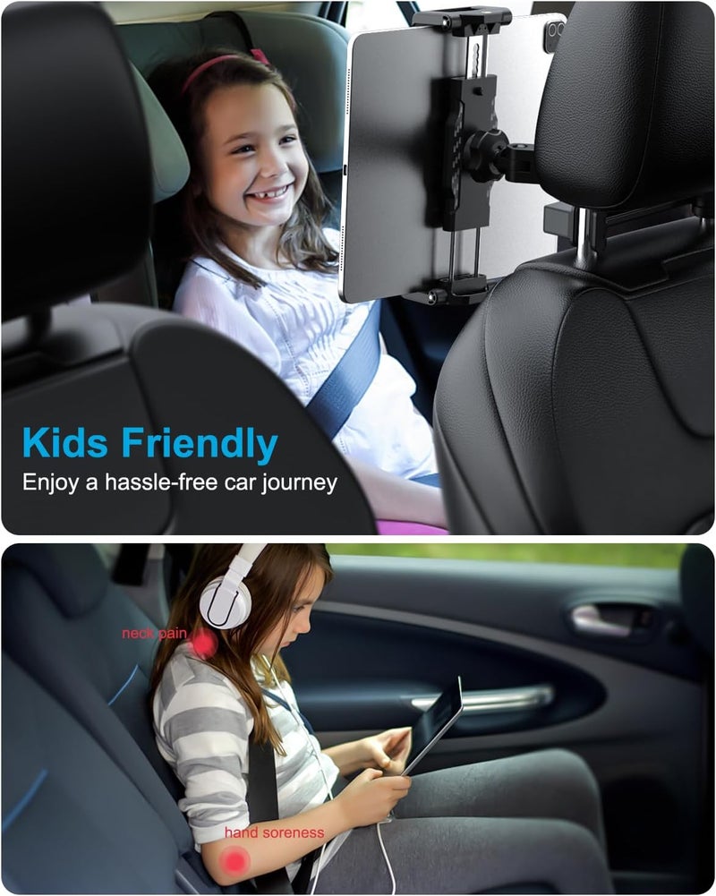 Dosvsi Car Back Seat Tablet Holder, [Up to 15.6"] Car Headrest Tablet Mount Stand with Extension Arm, Road Trip Essentials for Kid, Fits iPad Pro 13 12.9 Air Mini, Galaxy tab, iPhone, 6.1-15.6" Device - Image 2