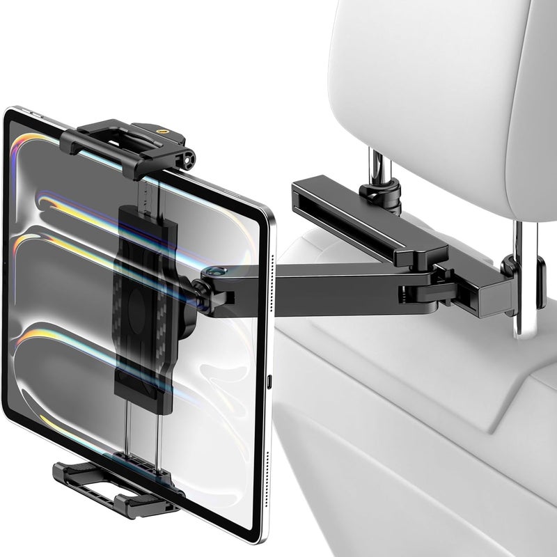 Dosvsi Car Back Seat Tablet Holder, [Up to 15.6"] Car Headrest Tablet Mount Stand with Extension Arm, Road Trip Essentials for Kid, Fits iPad Pro 13 12.9 Air Mini, Galaxy tab, iPhone, 6.1-15.6" Device - Image 1