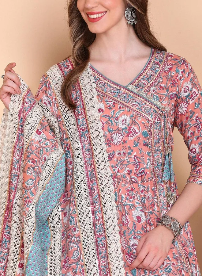 ISHIN ISHIN Printed V-Neck Kurta with Trousers and Dupatta Set