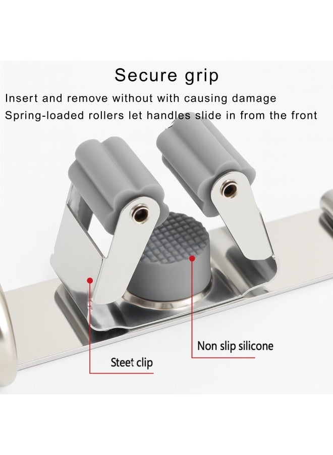 VIO Stainless Steel Mop Holder Wall Mount Broom Holder with 4 Rubber Rollers 5 Hooks Sturdy Screw In Broom Hanger for Cleaning Area Closet Laundry Room Store Room Gardening Tools Organizer Cleaning Supplies Organizer Non Adhesive Heavy Duty Broom Organizer Tool Dustpan Rack for Home Kitchen Bathroom Balcony Garden Garage Outdoor - Image 4