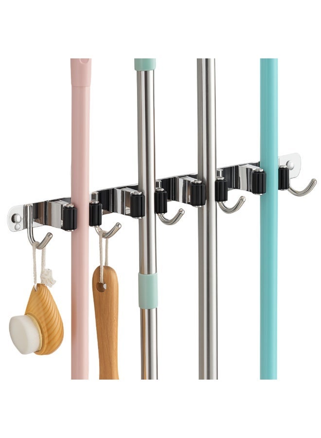 VIO Stainless Steel Mop Holder Assorted Color Wall Mount Broom Holder with 4 Rubber Rollers 5 Hooks Sturdy Screw In Broom Hanger for Cleaning Area Closet Laundry Room Store Room Gardening Tools Organizer Cleaning Supplies Organizer Non Adhesive Heavy Duty Broom Organizer Tool Dustpan Rack for Home Kitchen Bathroom Balcony Garden Garage Outdoor - Image 2