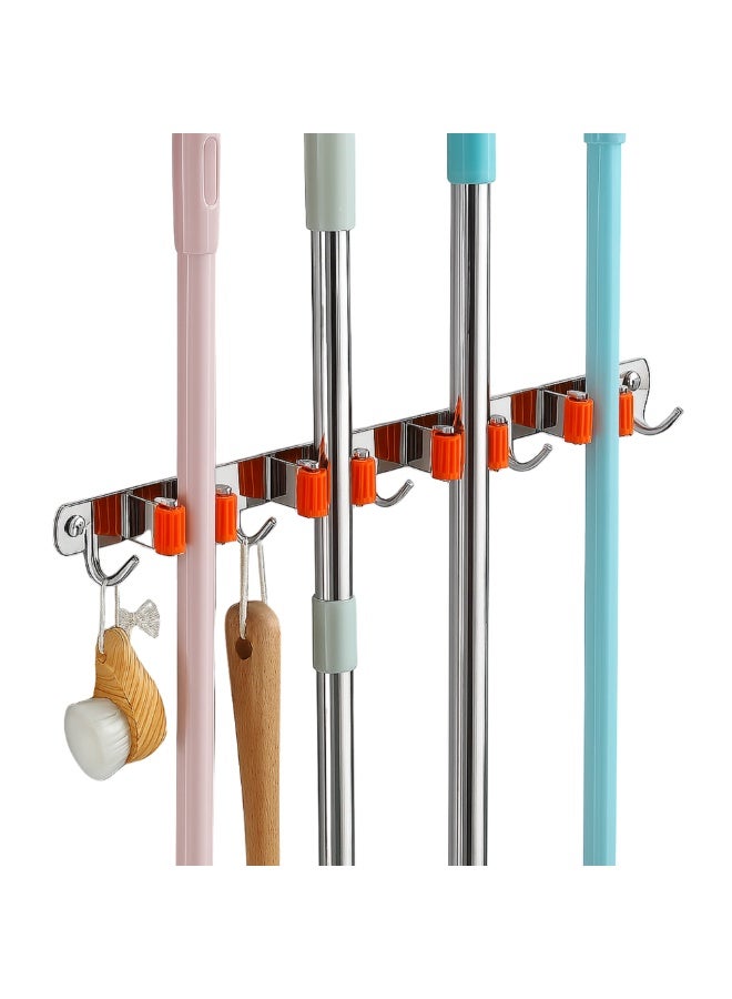 VIO Stainless Steel Mop Holder Assorted Color Wall Mount Broom Holder with 4 Rubber Rollers 5 Hooks Sturdy Screw In Broom Hanger for Cleaning Area Closet Laundry Room Store Room Gardening Tools Organizer Cleaning Supplies Organizer Non Adhesive Heavy Duty Broom Organizer Tool Dustpan Rack for Home Kitchen Bathroom Balcony Garden Garage Outdoor - Image 3