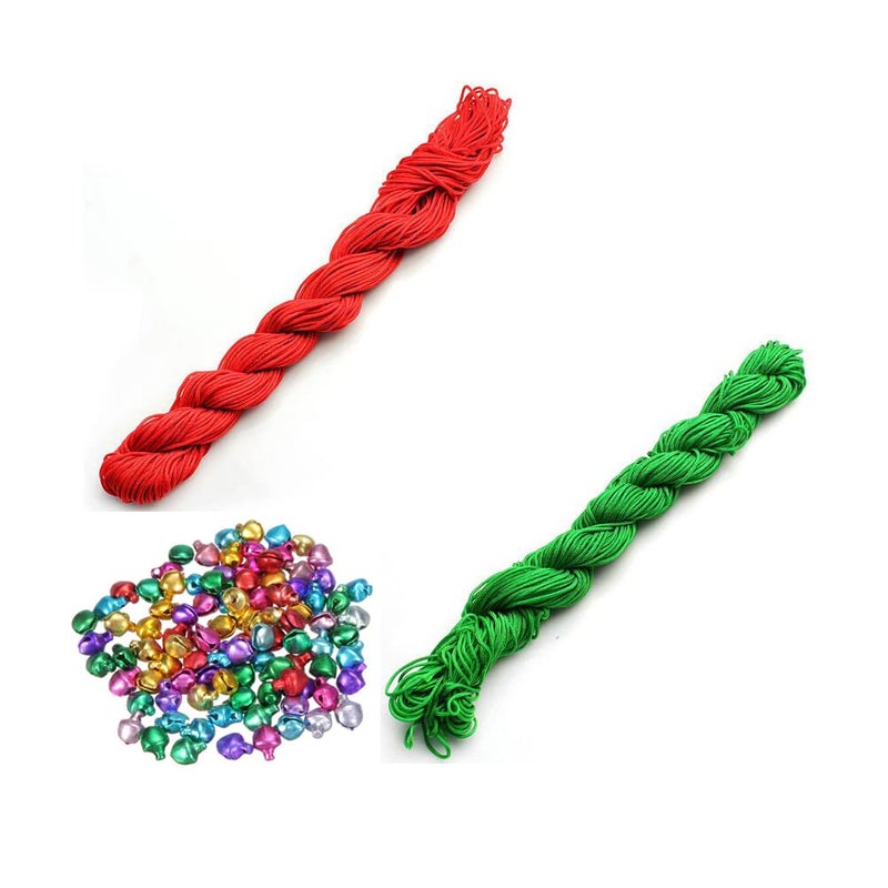 CRAFTS HAVELI Combo of Multi Ghungroo Beading Nylon Cord 30 Mtr Knot Macrame Braided String M_1mm Nylon_Red Green