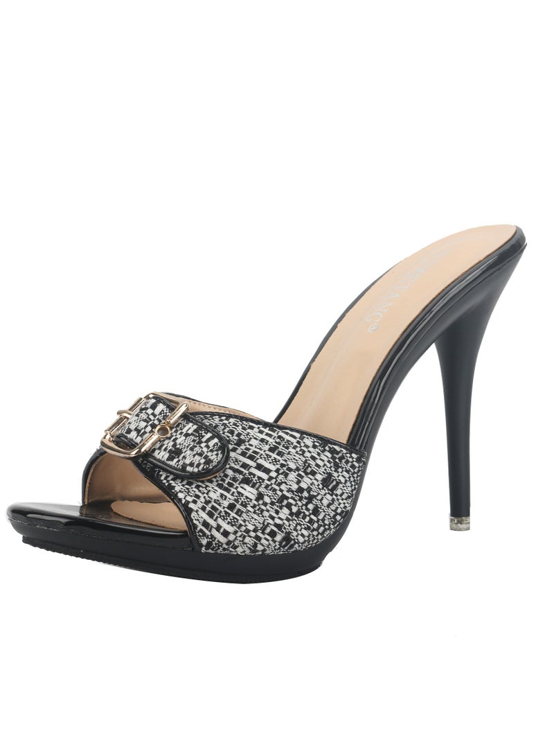 KUYING New Retro Belt Buckle Integrated Slim High Heels