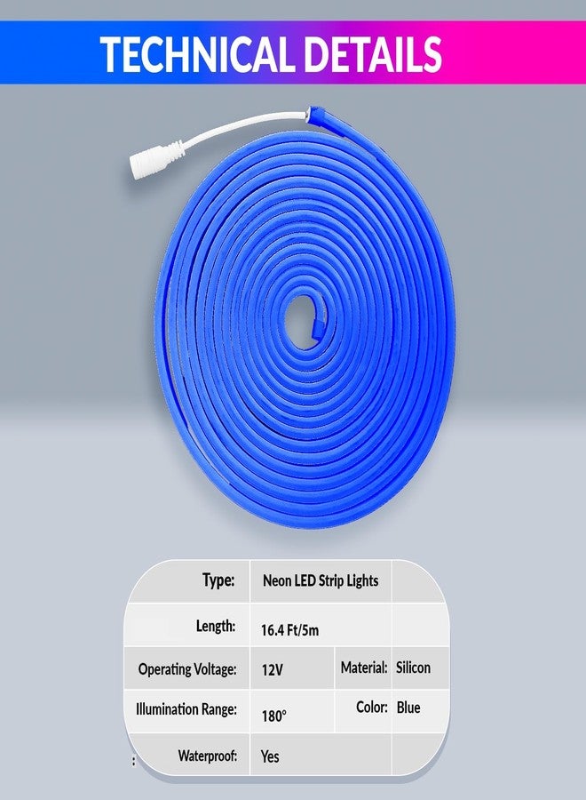 amiciVision Blue Neon LED Strip Light | 5m Long, Waterproof Decoration String Light with DC12V Adapter and Blinker - Image 2