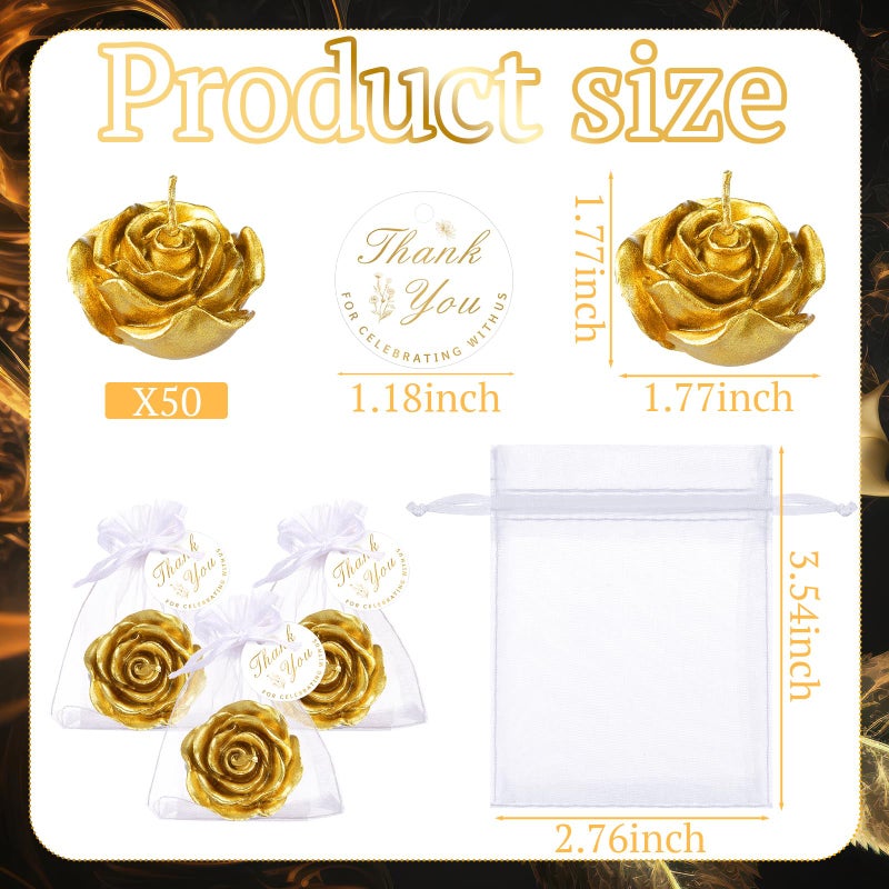 Treela 50 Set Flower Candles Wedding Favor For Guests Mini Gold Rose Shaped Tealight Candles For Return Gift Wedding Birthday Bridal Shower Housewarming Party - Image 5
