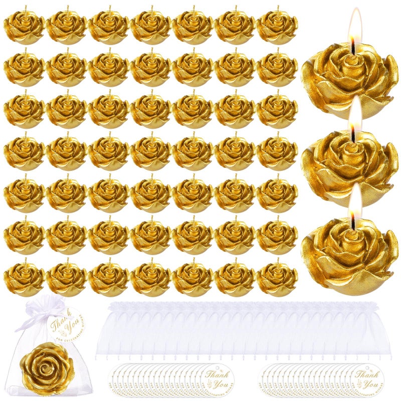 Treela 50 Set Flower Candles Wedding Favor For Guests Mini Gold Rose Shaped Tealight Candles For Return Gift Wedding Birthday Bridal Shower Housewarming Party - Image 1