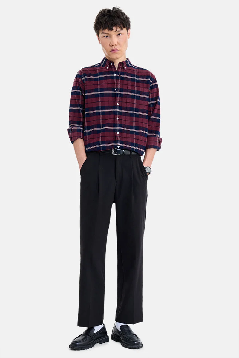 سنيتش Maroon Checkered Long Sleeve Regular Fit Shirt