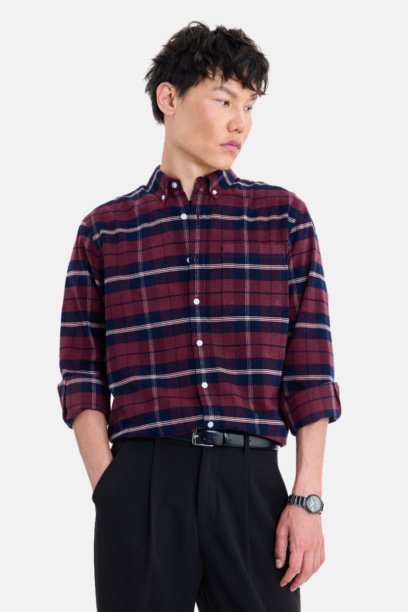 SNITCH Maroon Checkered Long Sleeve Regular Fit Shirt - Image 1