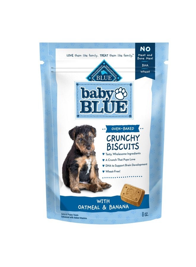 بلو بافلو بسكويت Blue Buffalo Baby BLUE المقرمش مع حمض الدوكوساهيكسانويك، مكافآت الكلاب المقرمشة للجراء، مصنوعة من مكونات طبيعية، دقيق الشوفان والموز، كيس 8 أونصات - Image 1