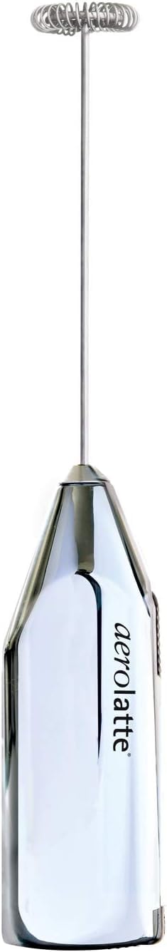 Aerolatte SteamFree Milk Frother PolishedChrome Finish188 Stainless Steel Whisk BPAFree Plastic Housing Batteries Include
