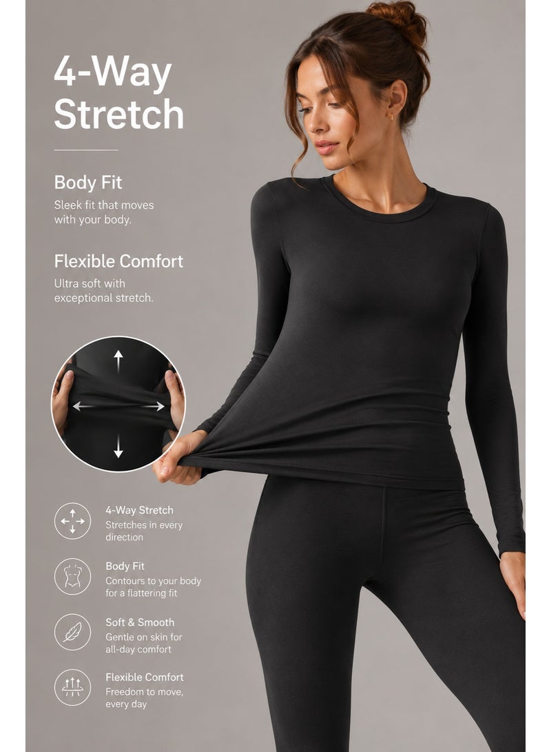 Women’s Thermal Wear Set Stretch Fleece Lined Long Sleeve Top & Pants for Cold Weather - Image 3