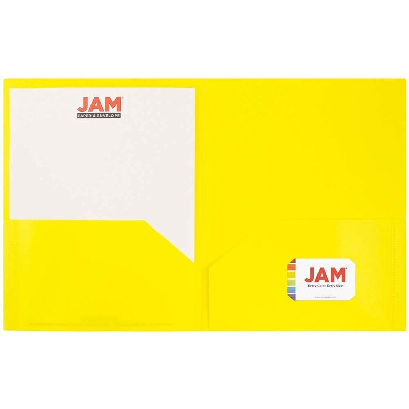 JAM PAPER Plastic 2 Pocket POP Folders - Durable School Folders - Yellow - 6/Pack - Image 2