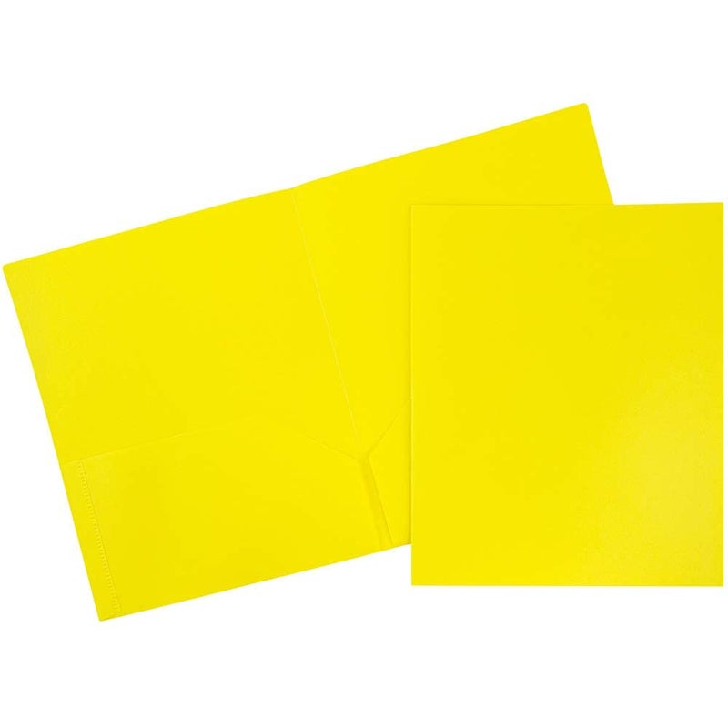 JAM PAPER Plastic 2 Pocket POP Folders - Durable School Folders - Yellow - 6/Pack - Image 1
