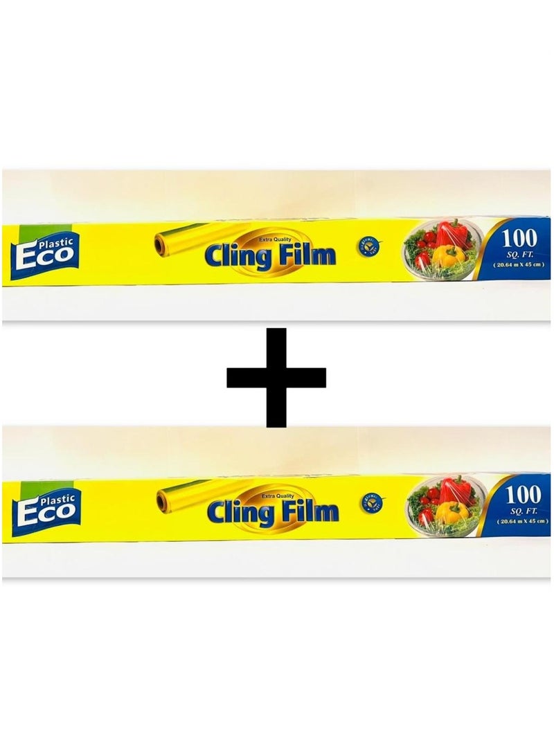 ECO Plastic 2 pack of Cling Film Food Wrap Clear 100sq ft (20.65 mm × 45cm)  - Image 3