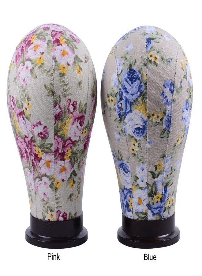 YANTAISIYU 1 Piece Canvas Block Head Mannequin Head for Hair Extension Lace Wigs Making and Display Styling (Blue 21") - Image 2