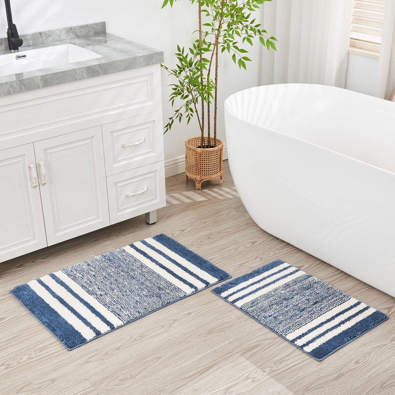 CozeCube CozeCube Blue Striped Bath mats for Bathroom Non Slip  Fluffy Absorbent Microfiber Bath mat Washable  Aesthetic Bathroom Rugs  Cute Bath mat for Sink  20"" x 32"" - Image 4