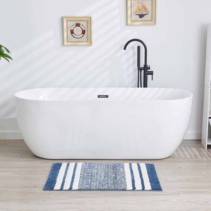 CozeCube CozeCube Blue Striped Bath mats for Bathroom Non Slip  Fluffy Absorbent Microfiber Bath mat Washable  Aesthetic Bathroom Rugs  Cute Bath mat for Sink  20"" x 32"" - Image 2