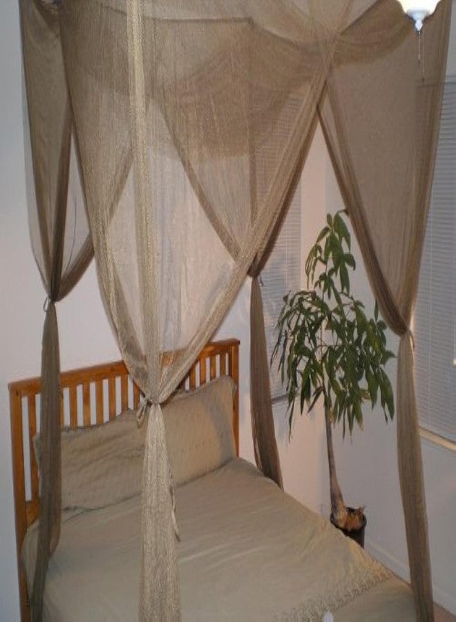 OctoRose Four Post Mosquito Net for Bed Canopy -Fits Queen, King, California King Beds-Indoor & Outdoor Use- Brown - Image 1