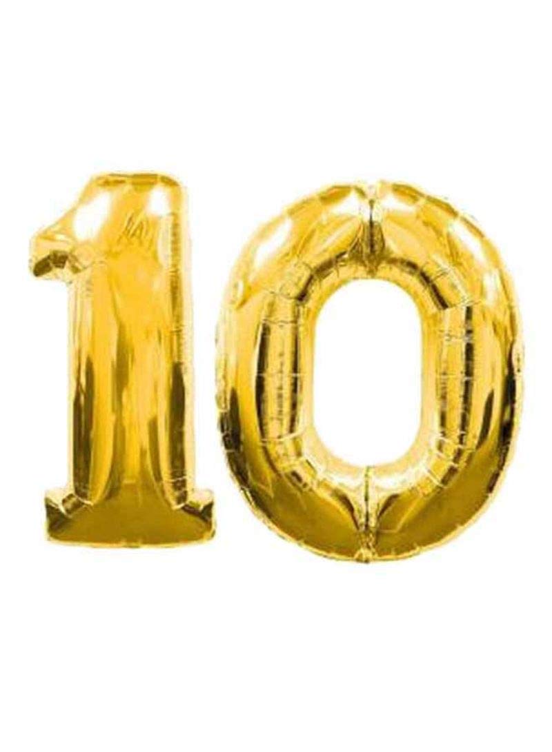 PARTY TIME  Gold Number 10 Helium Foil Party Balloon 16 inches - Image 2