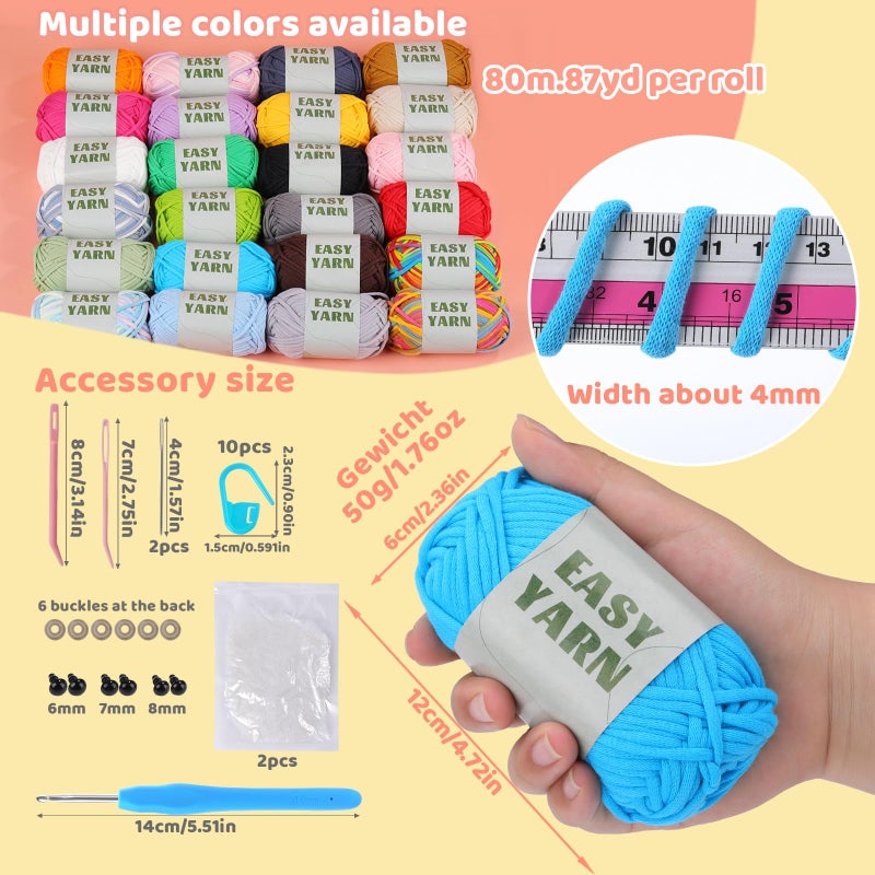UzecPk 24x50g (42.3Oz) Easy Yarn for Crocheting and Knitting, 24x87yds Beginner Crochet Cotton Yarn for Beginners with Easy-to-See Stitches, Worsted-Weight Medium #4 - Cotton-Nylon Blend - Image 2