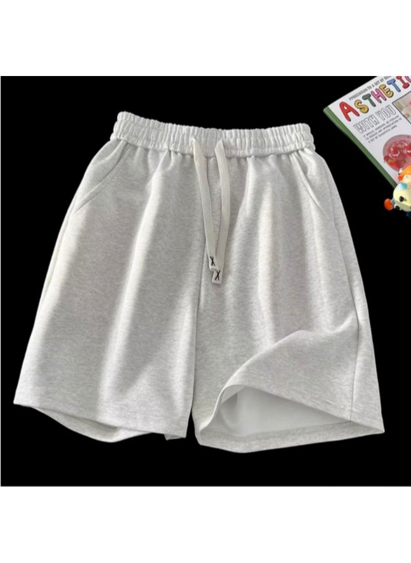 Generic - Casual Loose-fit Shorts For Teenagers Summer Simple Solid Color Mid-length Straight-leg Pants Easy To Wear Comfortable Apricot - Image 1