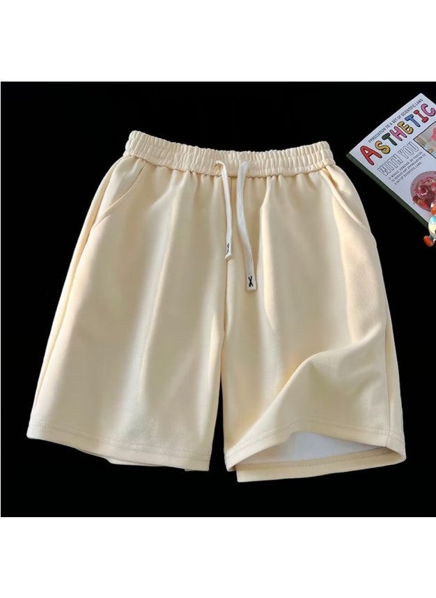 Generic - Casual Loose-fit Shorts For Teenagers Summer Simple Solid Color Mid-length Straight-leg Pants Easy To Wear Comfortable Apricot - Image 1
