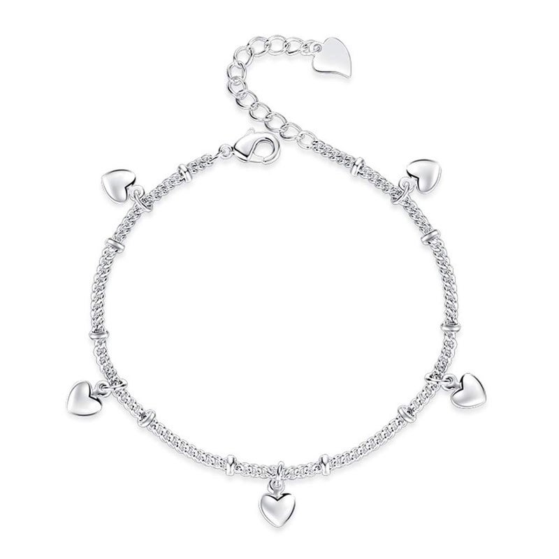 kelistom 925 Sterling Silver Bracelets for Women, Love Heart Charm Chain Bracelet Bangle Fashion Jewelry Gifts - Image 1