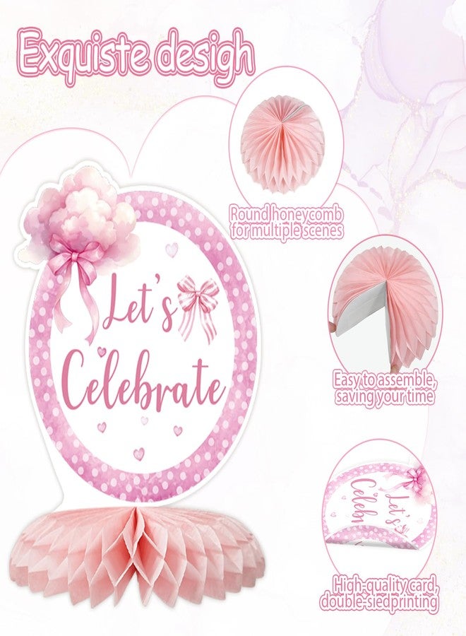Tarklanda 12 Pcs Pink Bow Baby Shower Party Honeycomb Centepieces Bow Coquette Birthday Table Decor 3D Table Topper,Pregnancy Announcement Gender Reveal Baby Birthday Party Supplies - Image 3