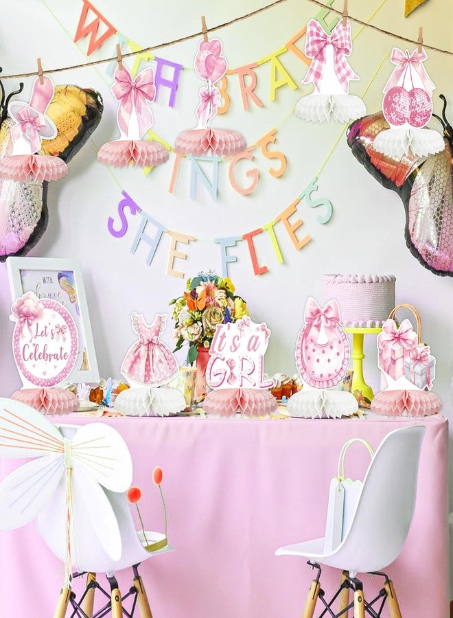 Tarklanda 12 Pcs Pink Bow Baby Shower Party Honeycomb Centepieces Bow Coquette Birthday Table Decor 3D Table Topper,Pregnancy Announcement Gender Reveal Baby Birthday Party Supplies - Image 5