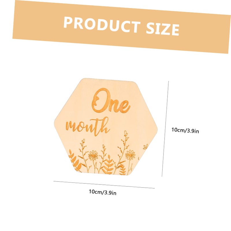 Wooden Hexagonal Milestone Cards 12pcs Floral Growth Photo Props Newborn Monthly Tracking - Image 3