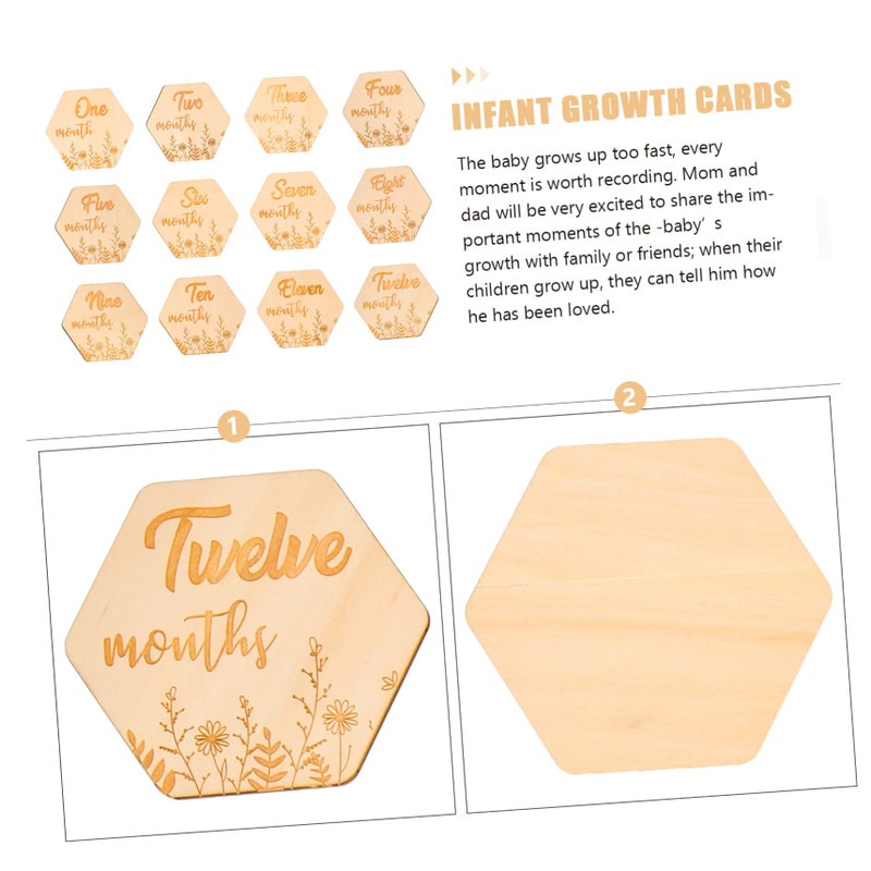 Wooden Hexagonal Milestone Cards 12pcs Floral Growth Photo Props Newborn Monthly Tracking - Image 4