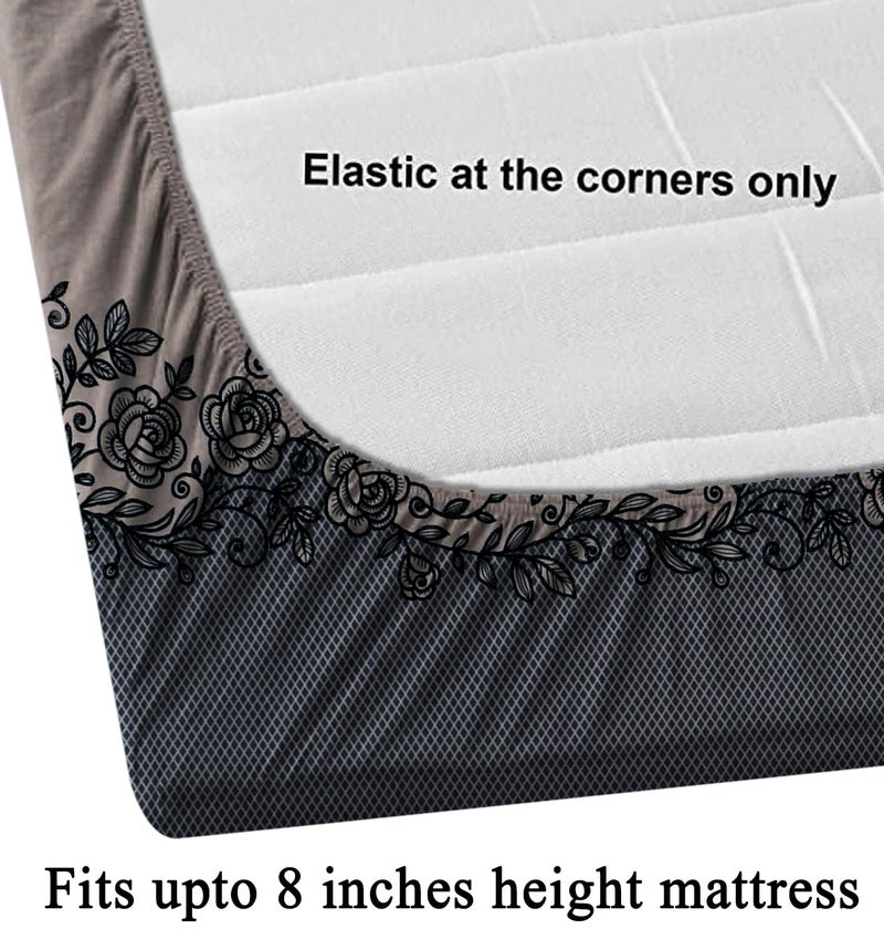 SHOMES Cotton Glace Cotton Floral Elastic Fitted Bedsheet with 2 King Size Pillow Covers | Double Bed with All Around Elastic, Fits Upto 8 Inches Mattress, Size 72 x 78 Inches (Coffee) 250 TC - Image 3