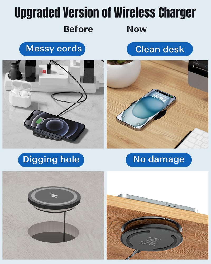 Eazpower Invisible Wireless Charger, 0-30mm Under Desk Wireless Charger, Dual Uses On or Hidden Under Table Charging Pad for Nightstand for iPhone 17/17 Pro/17 Pro Max/17 Air/16/15/14/Samsung Phone - Image 4