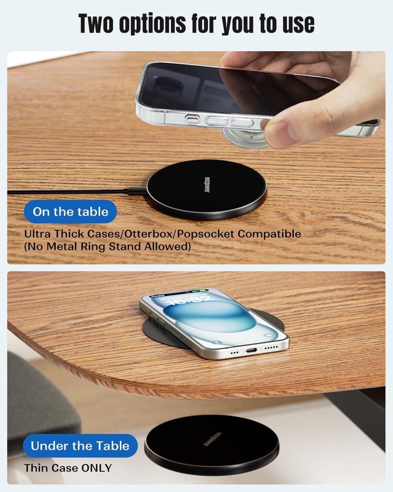 Eazpower Invisible Wireless Charger, 0-30mm Under Desk Wireless Charger, Dual Uses On or Hidden Under Table Charging Pad for Nightstand for iPhone 17/17 Pro/17 Pro Max/17 Air/16/15/14/Samsung Phone - Image 3