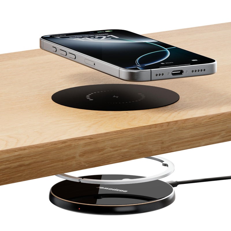 Eazpower Invisible Wireless Charger, 0-30mm Under Desk Wireless Charger, Dual Uses On or Hidden Under Table Charging Pad for Nightstand for iPhone 17/17 Pro/17 Pro Max/17 Air/16/15/14/Samsung Phone - Image 1