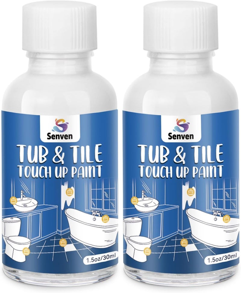 SENVEN Tub and Tile Touch Up Paint Kit - High-Gloss White Porcelain Paint for Scratches & Chips on Tubs, Tiles, Sinks, Toilets Bathtubs White Repair Acrylic, Enamel Quick-Dry, 2Pack - Image 1